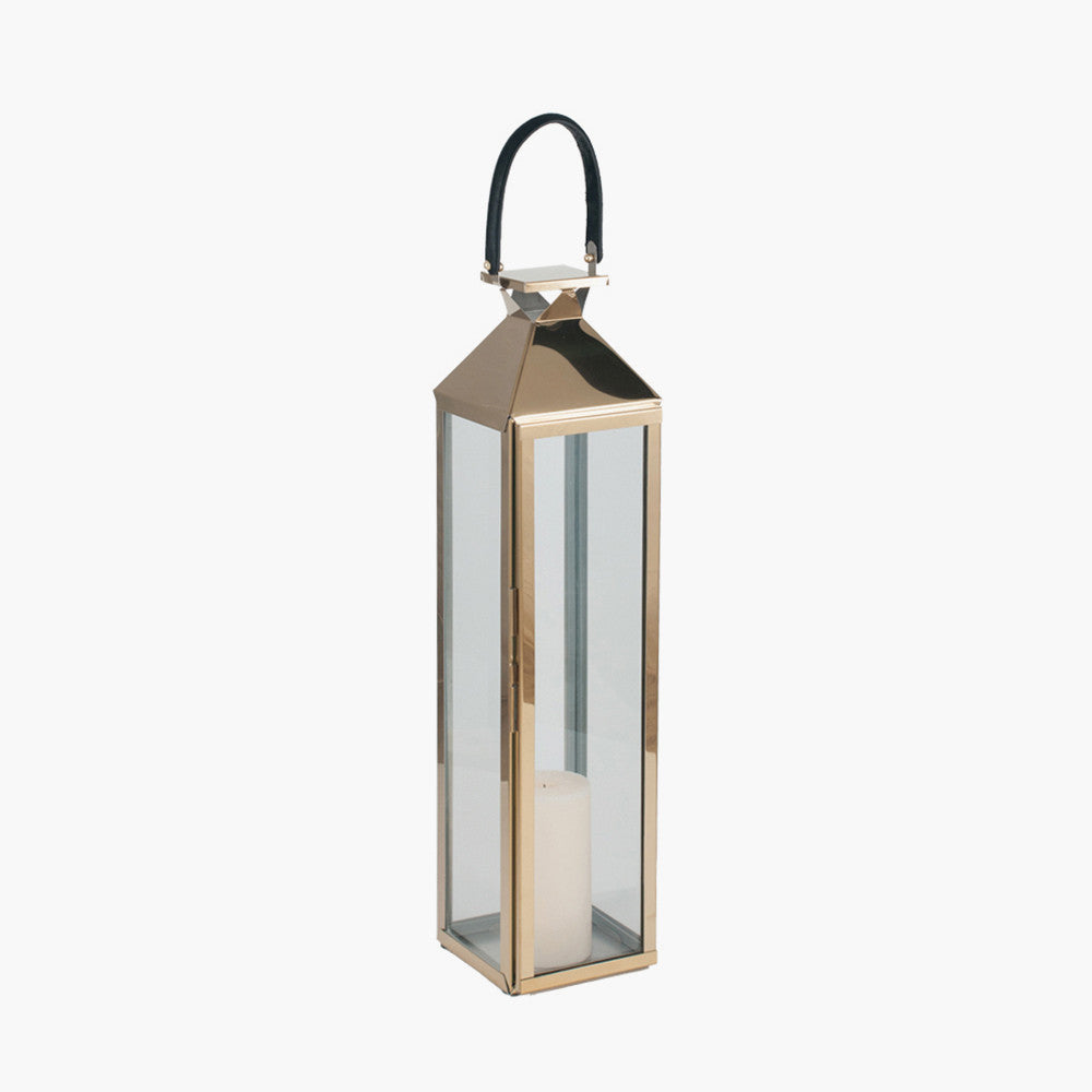 Gold Stainless Steel and Glass Lantern Medium