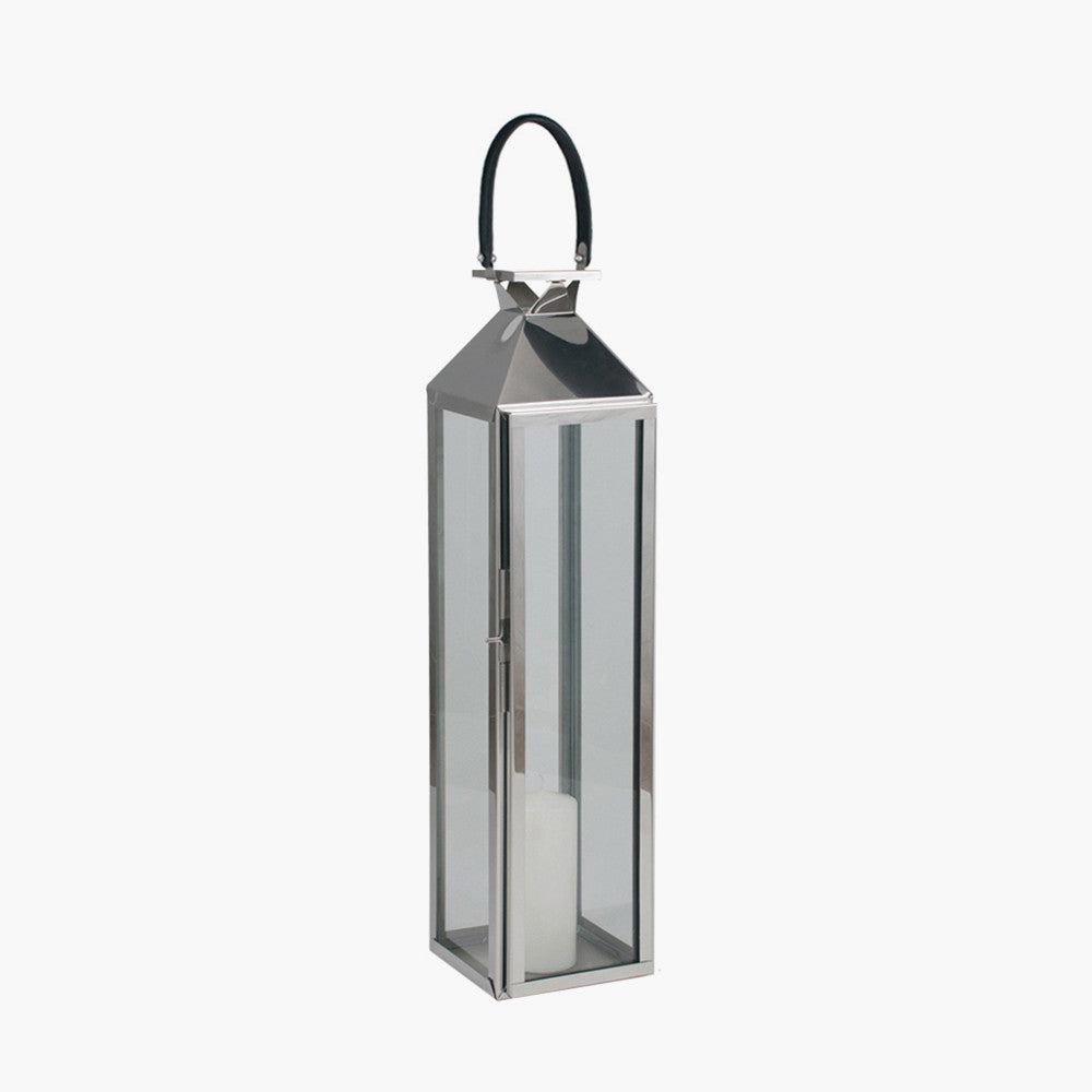 Silver Stainless Steel and Glass Lantern Medium