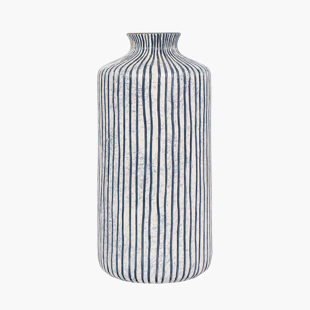 Bude Blue and White Stoneware Stripe Design Vase
