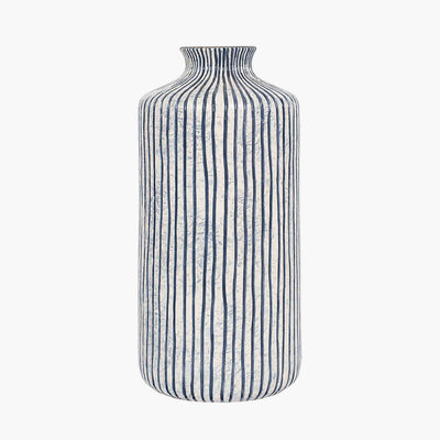 Bude Blue and White Stoneware Stripe Design Vase