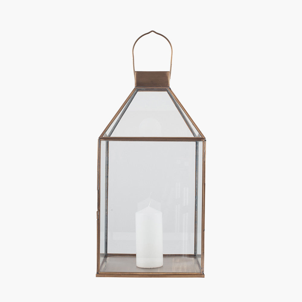 Shiny Brass Metal and Glass Square Lantern