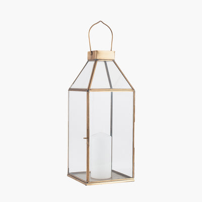 Shiny Brass Metal and Glass Square Lantern Small