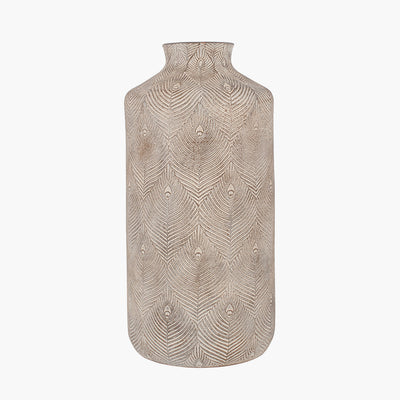 Palawan Stone Grey Stoneware Feather Design Vase