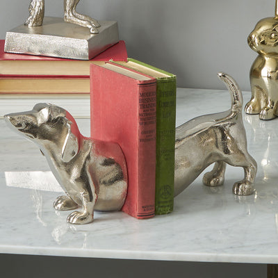 Silver Metal Sausage Dog Book Ends