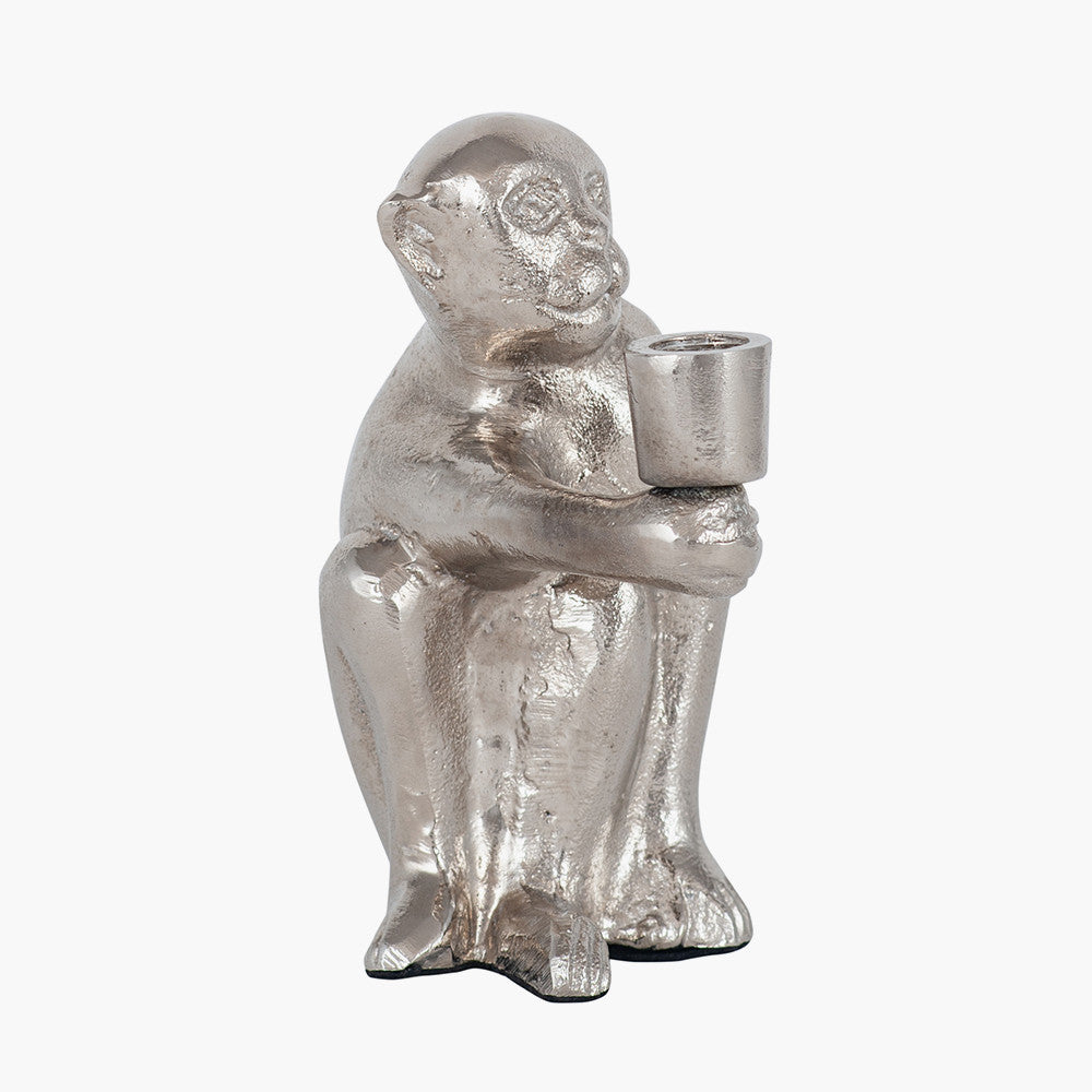 Silver Metal Monkey Candlestick