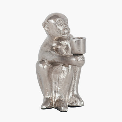 Silver Metal Monkey Candlestick