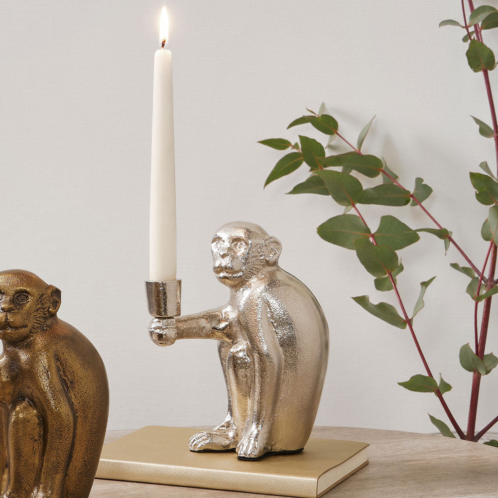 Silver Metal Monkey Candlestick