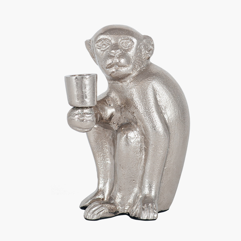 Silver Metal Monkey Candlestick