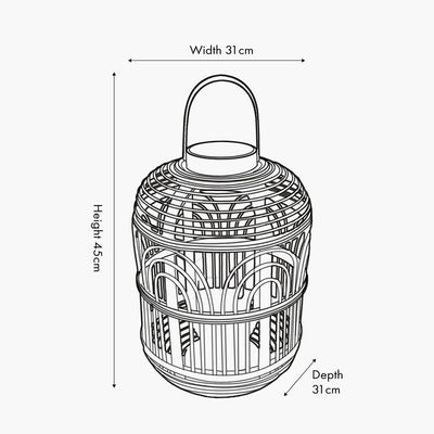 Natural Bamboo and Glass Lantern Large