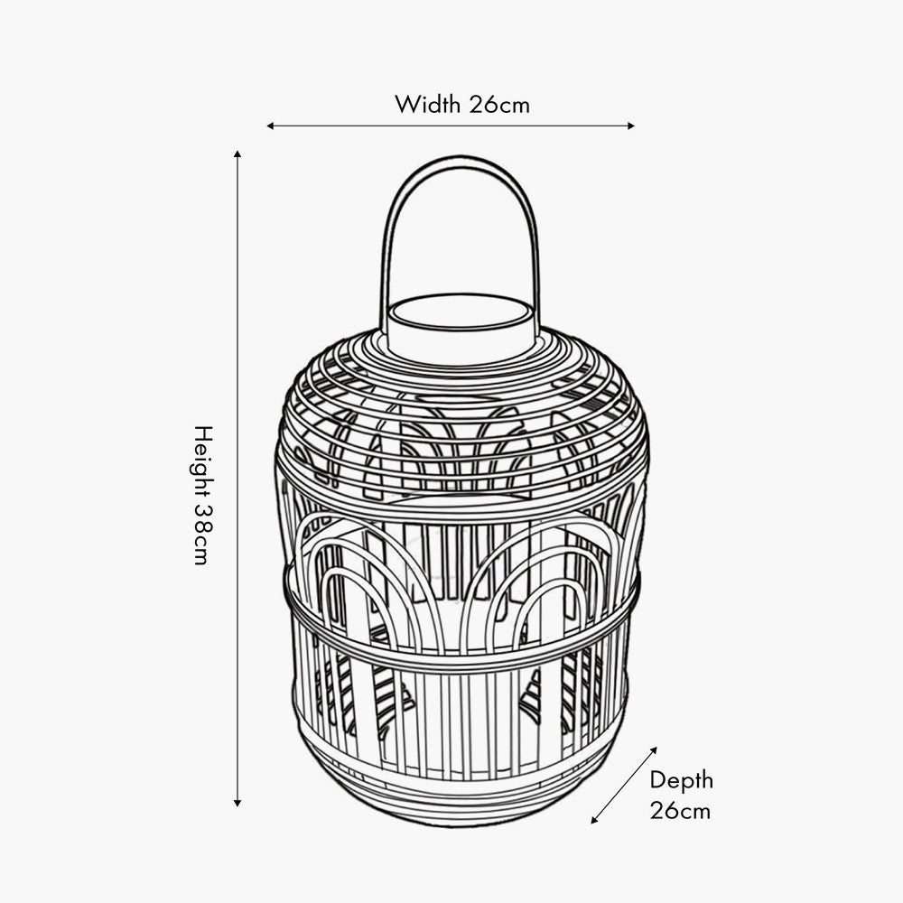 Natural Bamboo and Glass Lantern Small