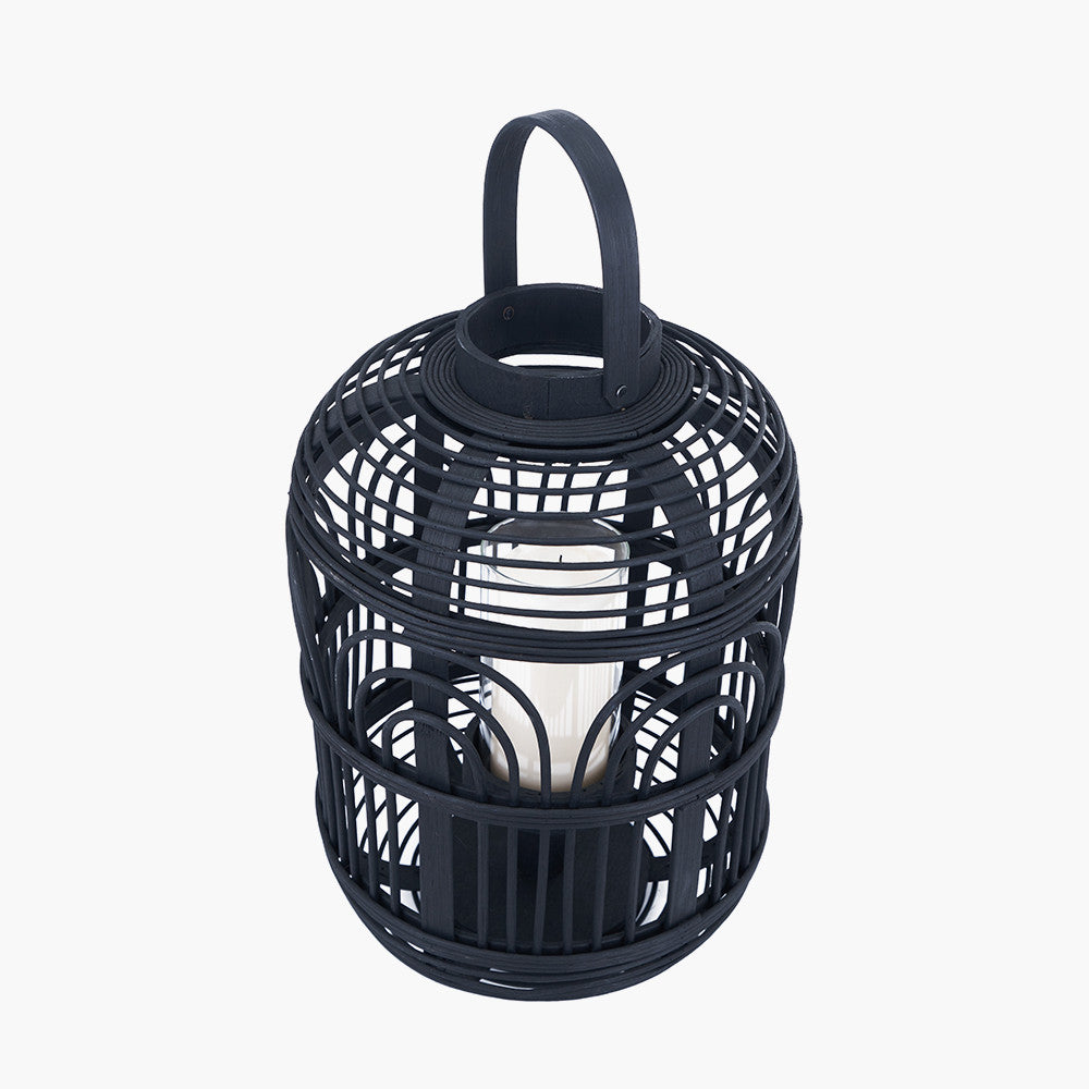 Black Bamboo and Glass Lantern Small