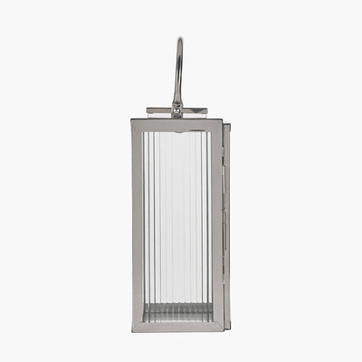 Silver Metal and Ribbed Glass Lantern Small