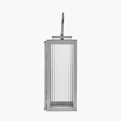 Silver Metal and Ribbed Glass Lantern Small