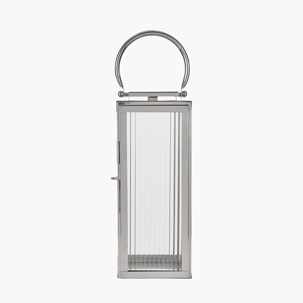 Silver Metal and Ribbed Glass Lantern Small