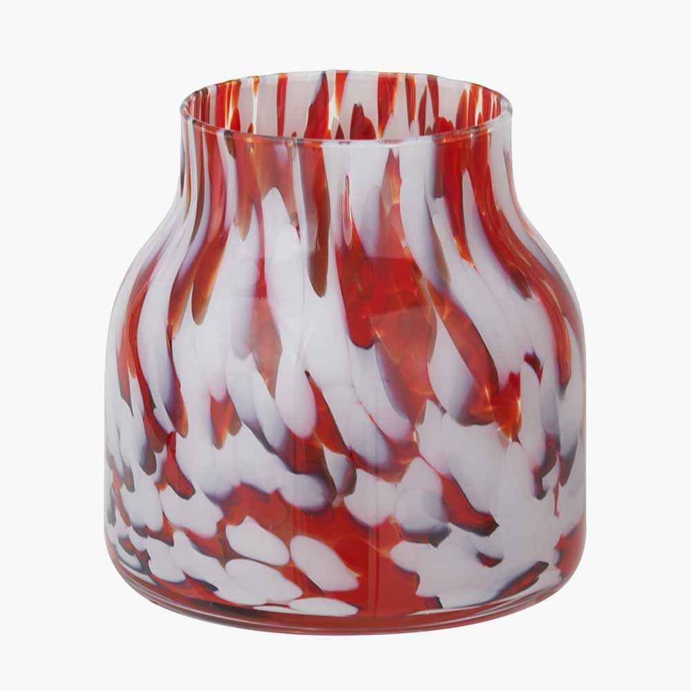 Red and White Tortoiseshell Glass Vase