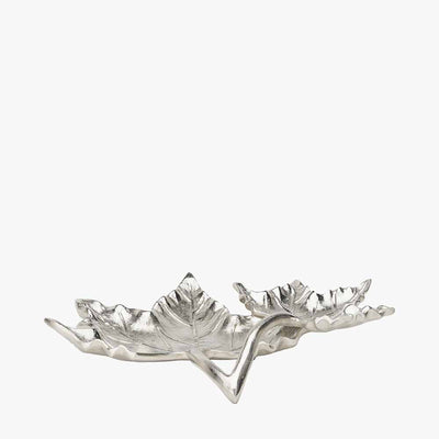 Silver Metal Dual Oak Leaf Bowl