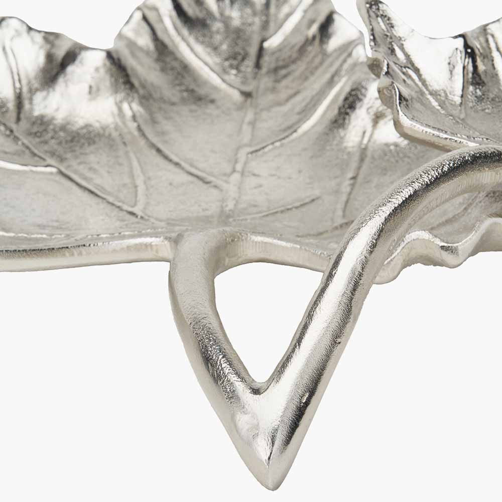 Silver Metal Dual Oak Leaf Bowl