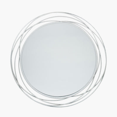Antique Silver Metal Swirl Round Wall Mirror