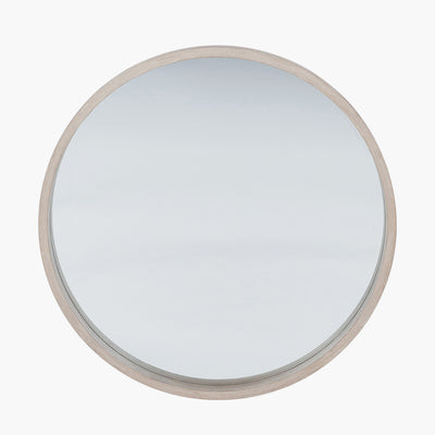 Natural Wood Veneer Slim Frame Round Wall Mirror