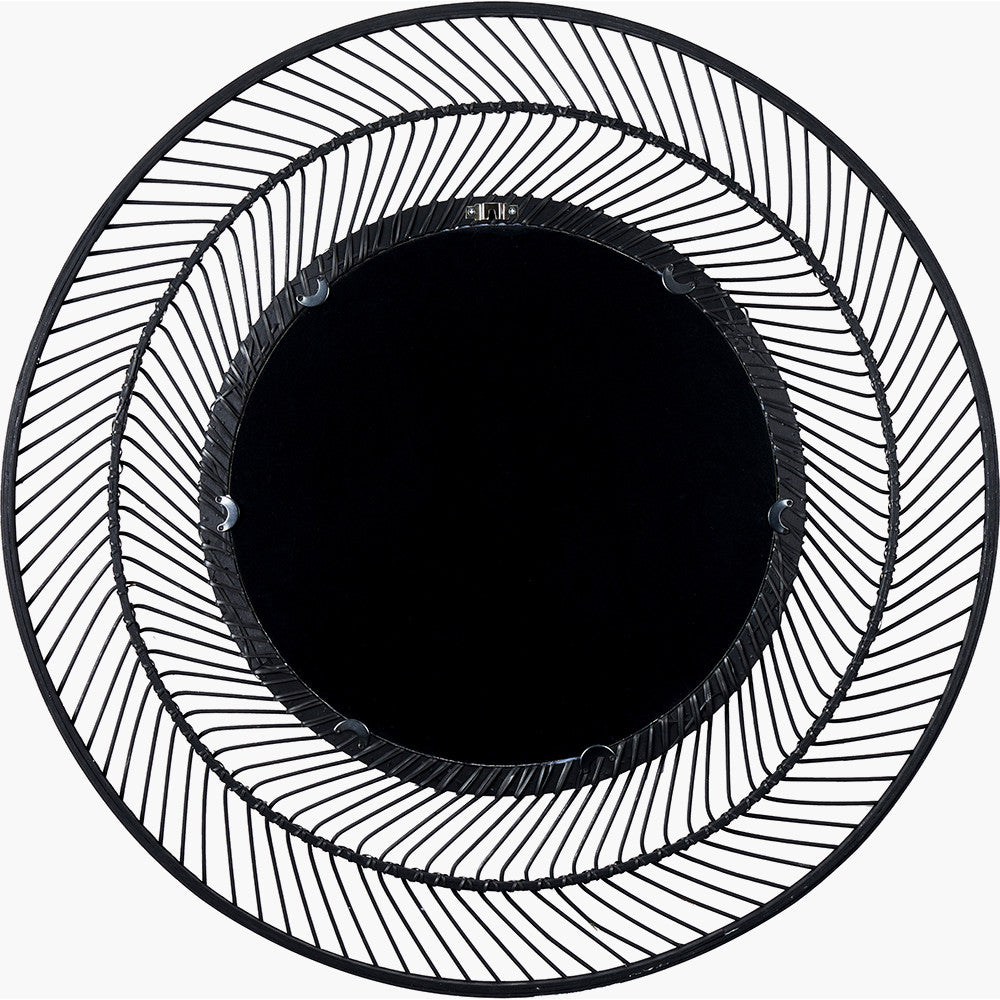 Black Bamboo Frame Round Wall Mirror Small