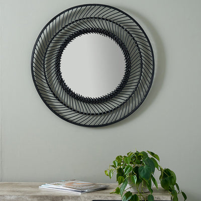 Black Bamboo Frame Round Wall Mirror Small