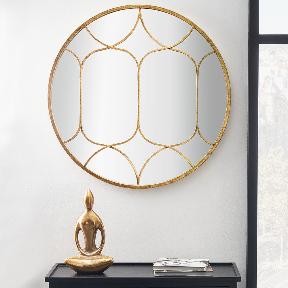 Gold Metal Decorative Overlay Round Wall Mirror