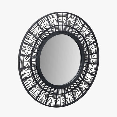 Black Bamboo Frame Round Wall Mirror