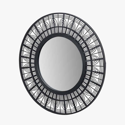 Black Bamboo Frame Round Wall Mirror