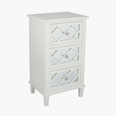 Puglia Ivory Mirrored Pine Wood 3 Drawer Unit