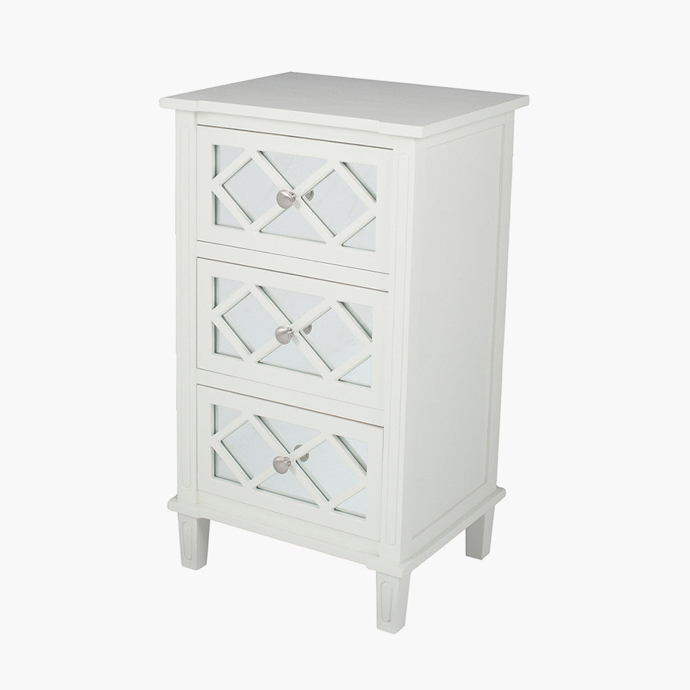 Puglia Ivory Mirrored Pine Wood 3 Drawer Unit