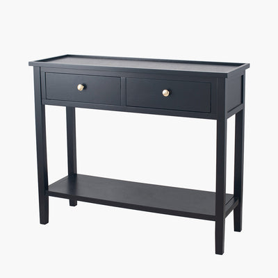 Chelmsford Satin Black Pine Wood 2 Drawer Console Table