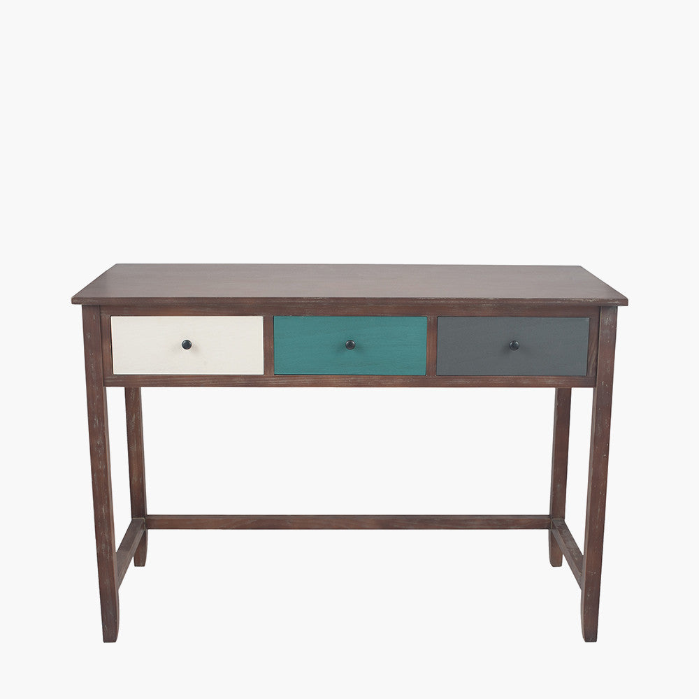 Loft Blue Multicoloured Pine Wood 3 Drawer Desk
