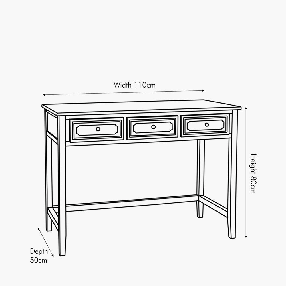 Ascot Pine Wood Grey 3 Drawer Desk