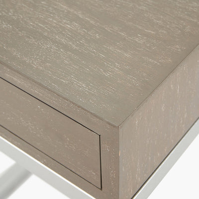 Ambroso Grey Wash Mango Wood and Silver Metal 1 Drawer Side Table