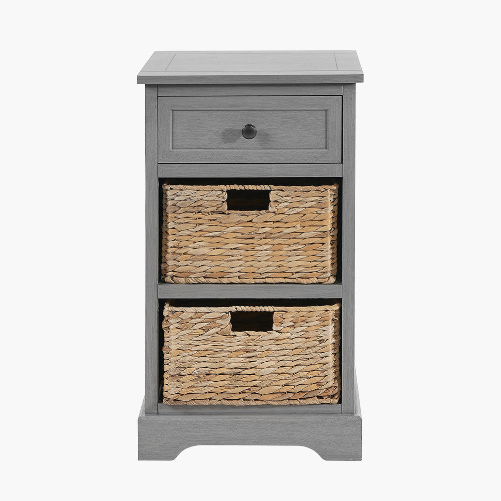Devonshire Grey Pine Wood 1 Drawer 2 Basket Unit