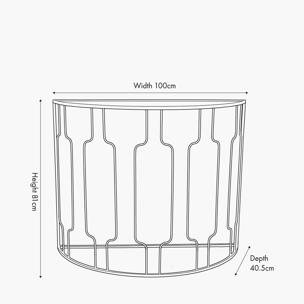 Caprisse Mirrored Glass and Graphite Metal Half Moon Console Table