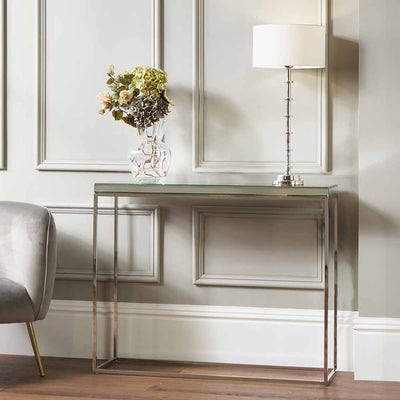 Elysee Mirrored Glass and Silver Metal Console Table