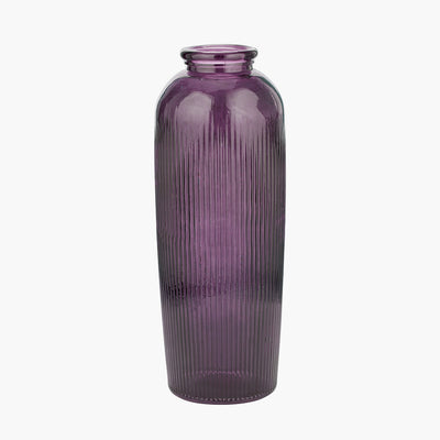 Lilac Recycled Glass Ribbed Vase Tall