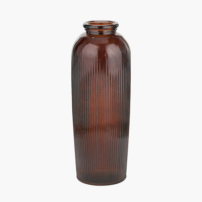 Pecan Brown Recycled Glass Ribbed Vase Tall
