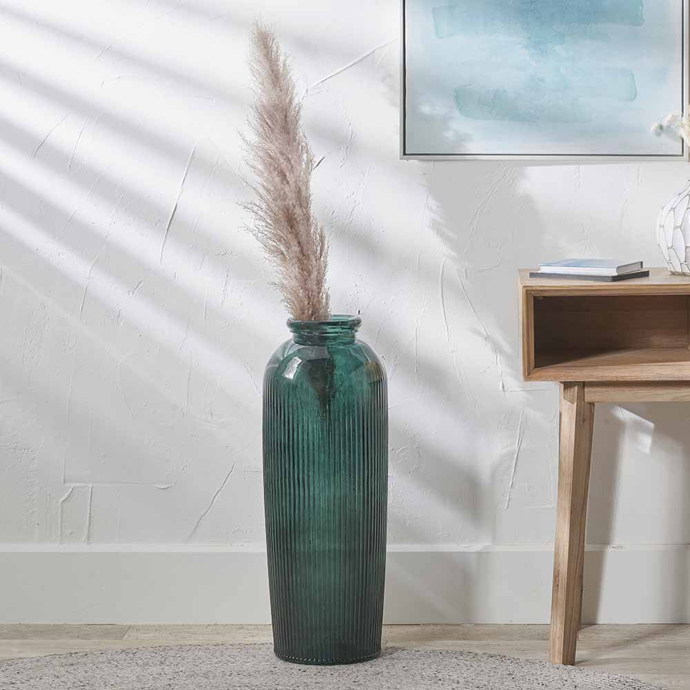 Sea Green Recycled Glass Ribbed Vase Tall