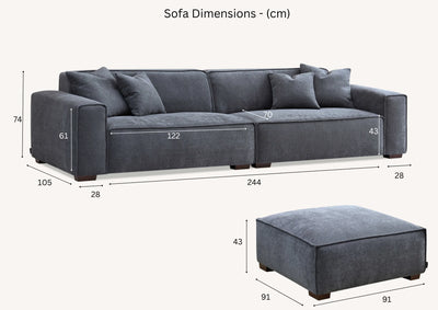 Aluxo-Dakota-4-seater-with-Chaise-in-Charcoal-Boucle-DImensions