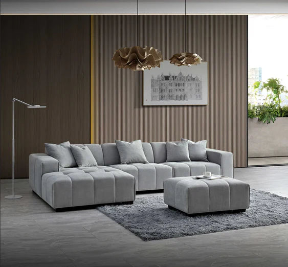 Aluxo Leonard Sofa Left Hand Corner Set in Cloudy Grey Boucle