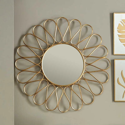 Antique-Gold-Metal-Petal-Design-Round-Wall-Mirror