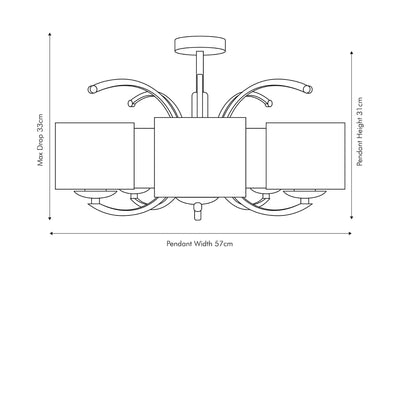 Arcadia-Silver-Metal-Curved-5-Arm-Semi-Flush-Pendant-Dimensions