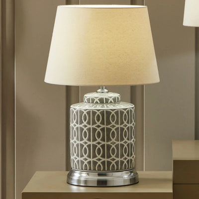 Aris-Grey-and-White-Geo-Pattern-Table-Lamp