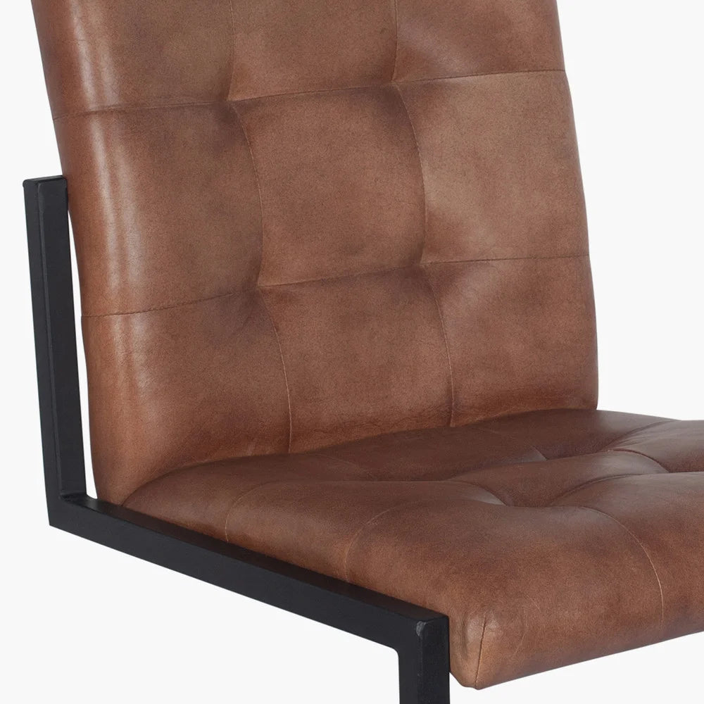 Arlo-Vintage-Brown-Leather-and-Black-Metal-Stitched-Back-Chair-5