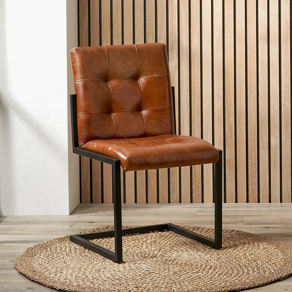 Arlo-Vintage-Brown-Leather-and-Black-Metal-Stitched-Back-Chair