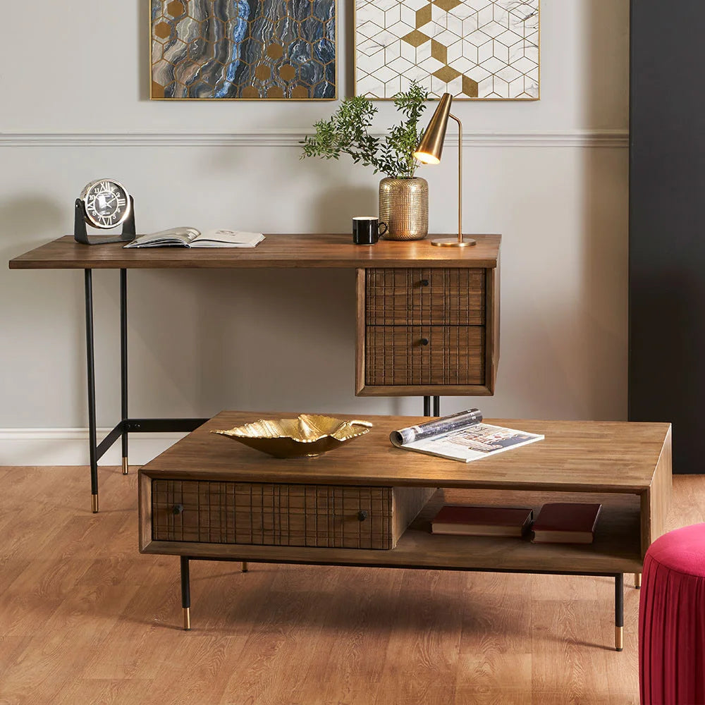 Arte-Dark-Brown-Acacia-Wood-and-Black-Metal-2-Drawer-Coffee-Table_1