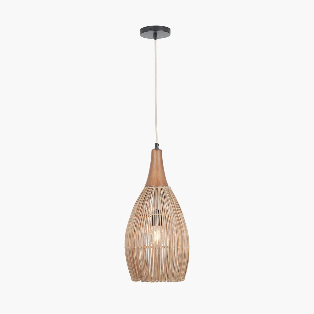 Ata-Bamboo-Effect-and-Wood-Tall-Dome-Pendant-4