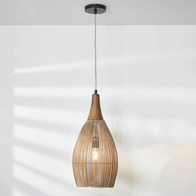 Ata-Bamboo-Effect-and-Wood-Tall-Dome-Pendant